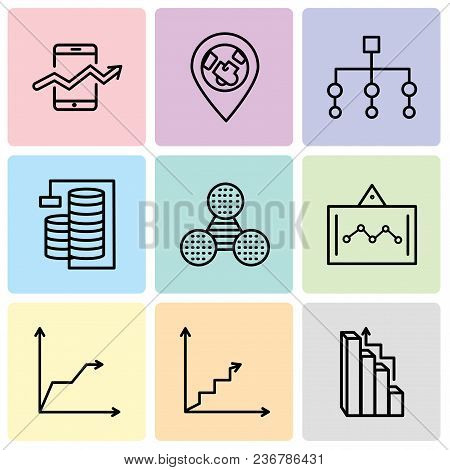 Set Of 9 Simple Editable Icons Such As Targeting, Data Analytics Ascending, Triangular Pyramid, Data