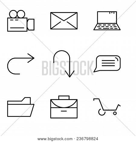 Set Of 9 Simple Editable Icons Such As Shopping Cart, Office Briefcase, File Folder, Speech Bubble, 
