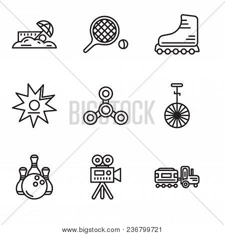Set Of 9 Simple Editable Icons Such As Kid, Video Camera, Bowling, Circus, Drone, Walk Of Fame, Roll