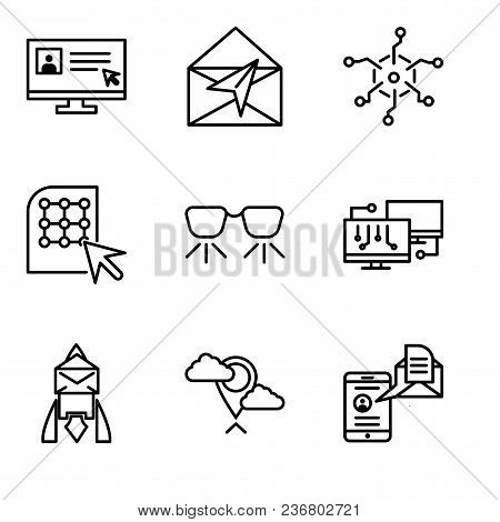Set Of 9 Simple Editable Icons Such As Mail And Spartphone, Placeholder, Email, Network, Ar Glasses,