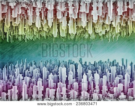 Reversible Futuristic Megalopolis City Of Skyscrapers 72 Color Pencil Sketch Digital 3d Illustration
