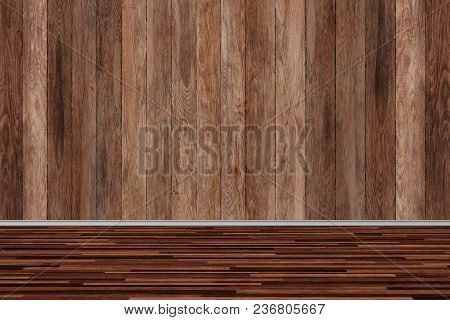 Room Perspective, Wood Room Texture Wall And Wooden Plank Grou