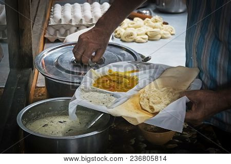 Appam Palappam , A Popular Traditional Kerala Breakfast Bread With Masala Egg Curry Gravy On A House
