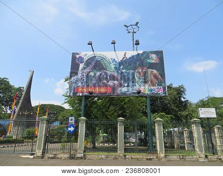 Jakarta, Indonesia - March 24, 2017: Banner Of Entrance Gate Of Taman Margasatwa Ragunan (ragunan Zo