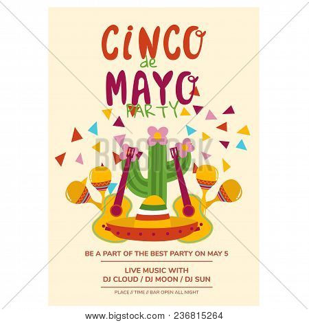 Cinco De Mayo Flyer Template Party Invitation Cartoon Vextor Illustration