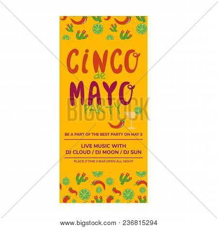 Cinco De Mayo Flyer Template Party Invitation Cartoon Vextor Illustration