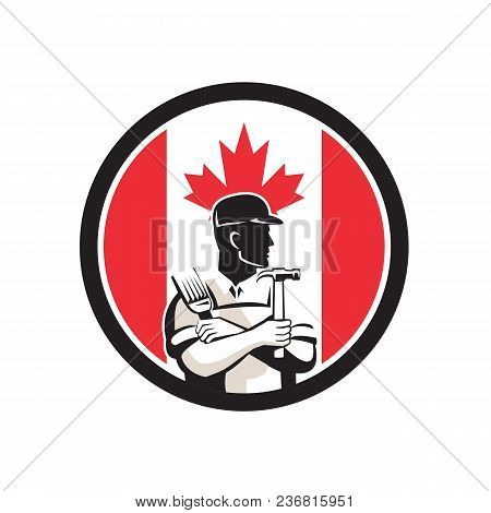 Icon Retro Style Illustration Of A Canadian Diy Expert, Handyman, Carpenter, Diyer Or Renovator With
