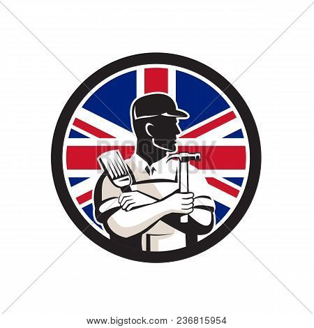Icon Retro Style Illustration Of A British  Diy Expert, Handyman, Carpenter, Diyer Or Renovator With