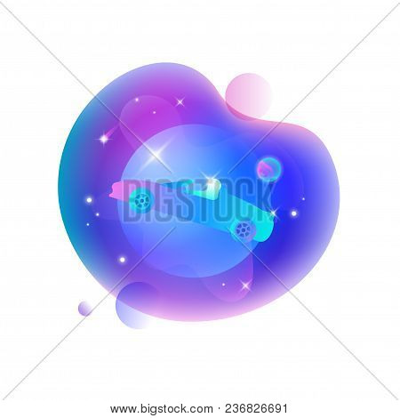 Vector Ui Illustration Of Tesla Roadster Car Floating In An Outer Space On Bright Blue Spot.