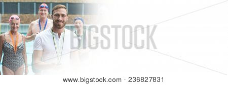 Swimming Trainer and people at Swimming pool with transition
