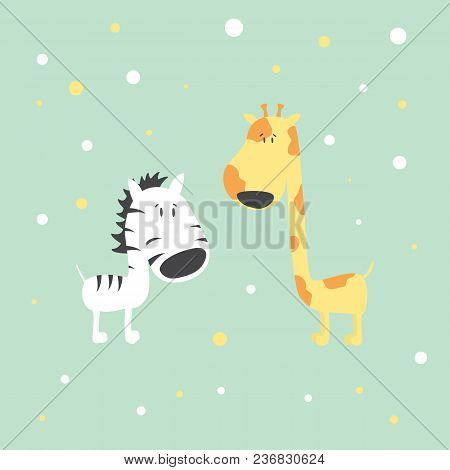 Cute Giraffe And Zebra Print For Kids. Vector Illustration.