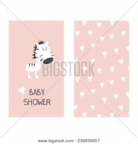 Baby Shower Invitation With Cute Zebra. Can Be Used Print For T-shirts, Home Decor, Posters, Cards. 