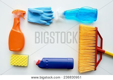 Bottles With Cleaners And Supplies For Cleaning