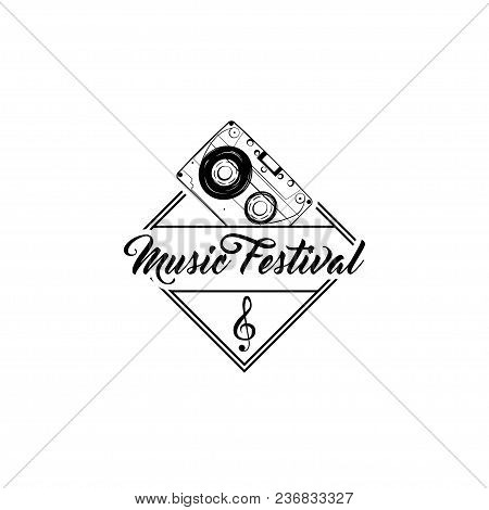 Audiocassette Icon, Treble Clef Badge. Music Festival Logo Embelm Label. Music Badge. Vector Illustr