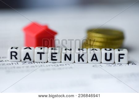 German Word Hire Purchase Formed By Alphabet Blocks: Ratenkauf Real Estate Business