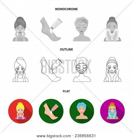 Face Care, Plastic Surgery, Face Wiping, Moisturizing The Feet. Skin Care Set Collection Icons In Fl