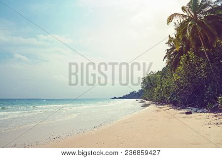 Tropical Andaman Seascape Scenic Off Mai Khao Beach And Wave Crashing On Sandy Shore In Phuket Thail