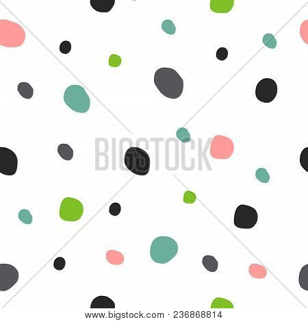 Colorful Dots Seamless Pattern Blue Pink Grey On White Font