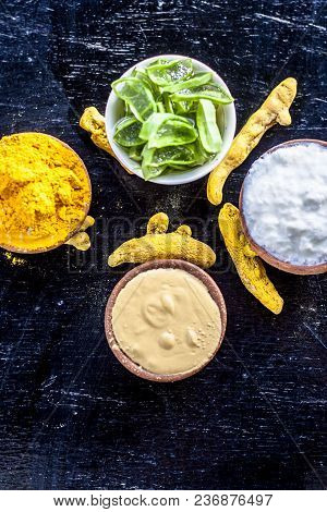 Haldi Ubtan With All Its Ingredients I.e. Aloe Vera Gel,curd Or Yogurt, And Turmeric Removes Acnes A