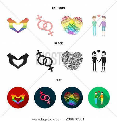 Hands, Feminism, Fingerprints. Gay Set Collection Icons In Cartoon, Black, Flat Style Vector Symbol 