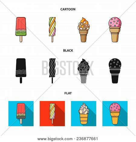 Ice Cream On A Stick, In A Waffle Cone And Other Species. Ice Cream Set Collection Icons In Cartoon,