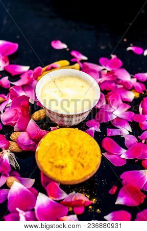 Badam, Haldi & Milk Ubtan Or Ayurvedic Face Mask’s Ingredients With Ready Face Pack Of Almond With T
