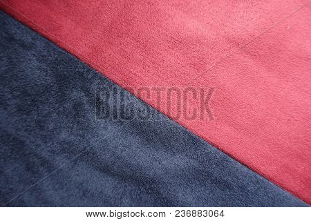 Ruby Red And Dark Blue Artificial Suede Sewn Together Diagonally