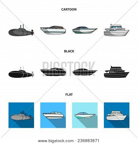 A Military Submarine, A Speedboat, A Pleasure Boat And A Spirit Boat.ships And Water Transport Set C