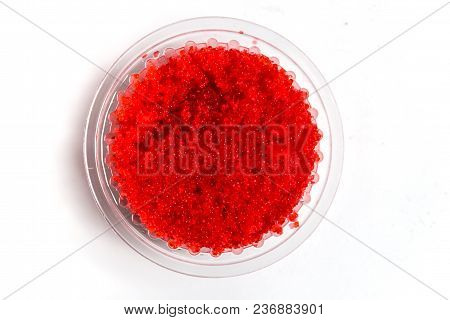 Red Caviar Salmon In A Jar On A White Background