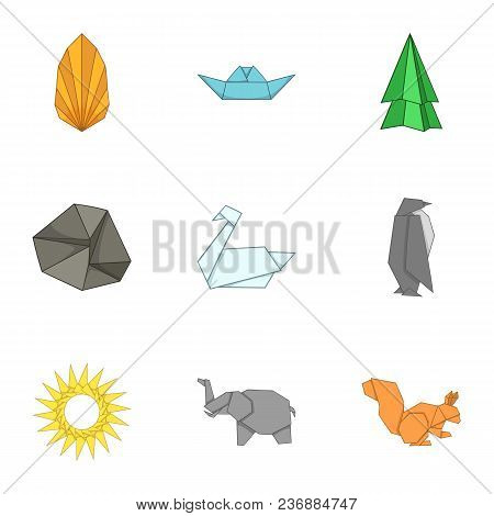 Paper Figure Icons Set. Cartoon Set Of 9 Paper Figure Vector Icons For Web Isolated On White Backgro