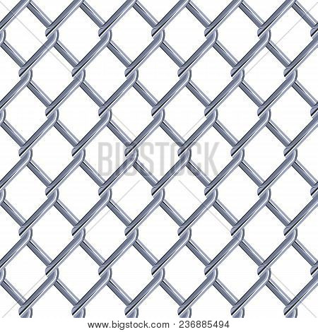 Steel Mesh Metal Fence Seamless Structure. Chainlink Isolated On White Background. Vector Illustrati