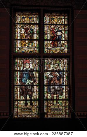 Amsterdam, Northern Netherlands - June 24, 2017. Colorful Stained Glass Window At The Rijksmuseum (n