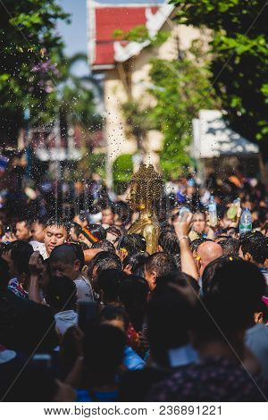 Nongkhai,thailand-april 18 : Splashing Water Luangpho Phra Sai One Of The Biggest Songkran Event,is 