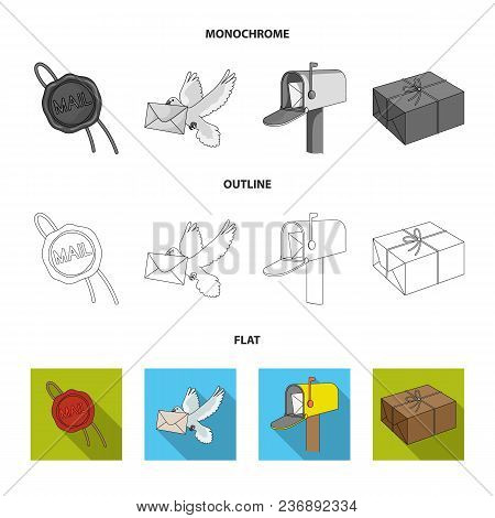 Mailbox, Congratulatory Card, Postage Stamp, Envelope.mail And Postman Set Collection Icons In Flat,