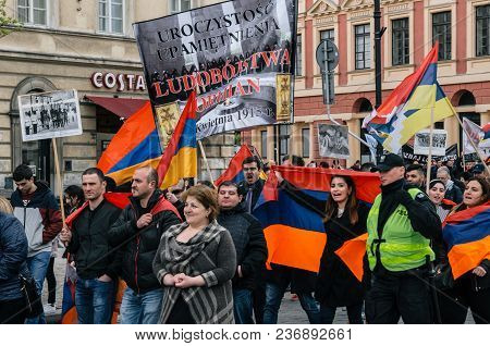 Warsaw, Poland - April 24, 2017: March Of Armenian Community Anniversary Of Armenian Genocide Of 191