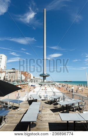 Brighton, United Kingdom - August 1, 2017: Tourists Admire The Amazing View Of English Channel From 