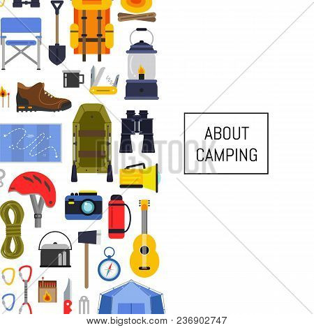 Vector Flat Style Camping Elements Background Illustration With Place For Text