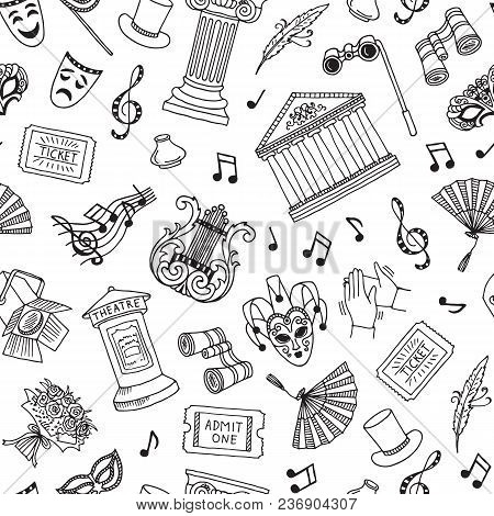 Vector Seamless Pattern Or Background Illustration With Doodle Theatre Elements