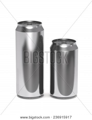 Large And Small Beer Cans On White Background (3d Illustration).