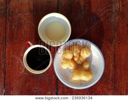 Patongko Or Deep Fried Dough Stick And Coffee Asian Breakfast Set,thai Food Usually Eat In The Morni