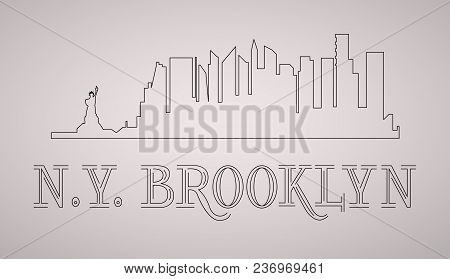 N.y. Brooklyn Skyline And Landmarks Silhouette, Black And White Design, Line Vector Illustration.