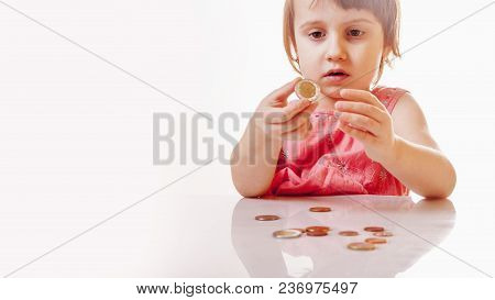 Best Motivation Is Money. Happy Business Child With Coints.  (childhood, Enrichment, Employment Conc