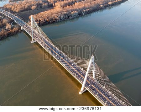 Aerial Photo Of Megyeri Bridge In Budapest, Hungary