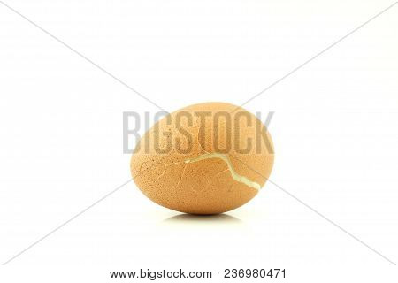 Eggs Boiled On Eggshell Cracked, Split White Background.