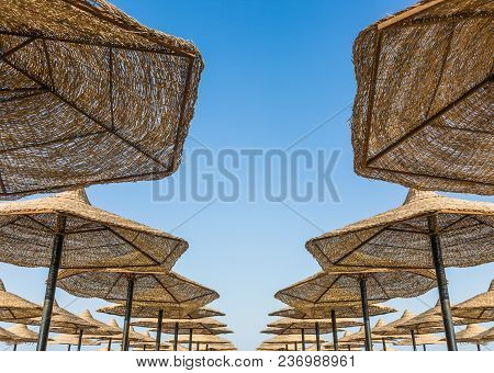 Umbrellas On The Beach At Sharm El Sheikh Beach, Egypt