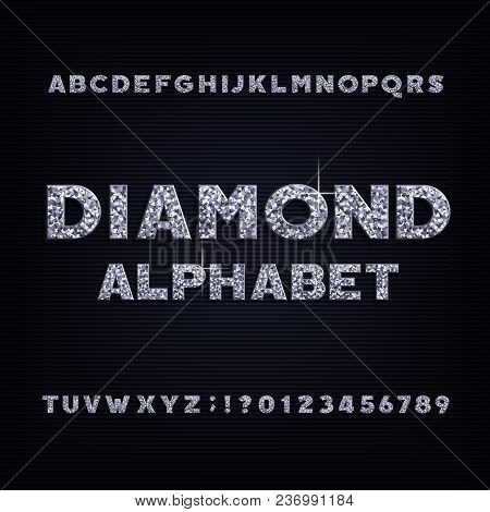 Diamond Crystal Alphabet Bold Font. Luxury Jewellery Letters And Numbers. Stock Vector Typeface.