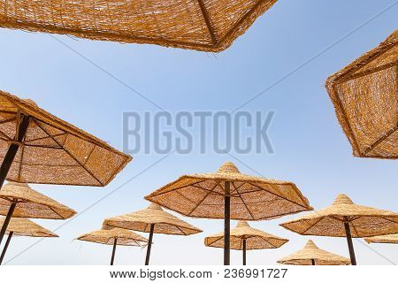 Umbrellas On The Beach At Sharm El Sheikh Beach, Egypt