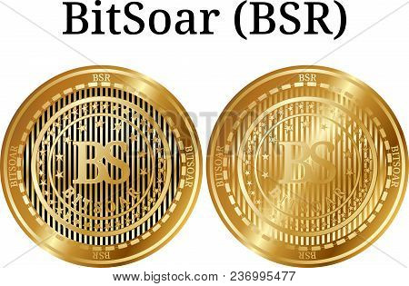 Set Of Physical Golden Coin Bitsoar (bsr), Digital Cryptocurrency. Bitsoar (bsr) Icon Set. Vector Il