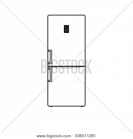 Vector Illustration Of A Modern Gray Refrigerator. Can Be Used As Logo Or Icon.