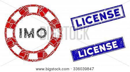 Mosaic Imo Token Pictogram And Rectangular License Watermarks. Flat Vector Imo Token Mosaic Pictogra
